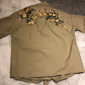 Madewell embroidered tie front safari shirt